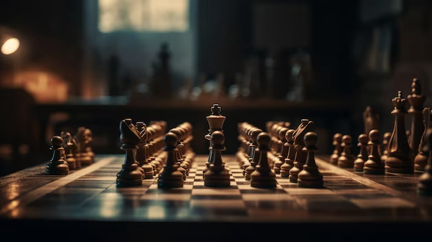 Wooden chess pieces on a board