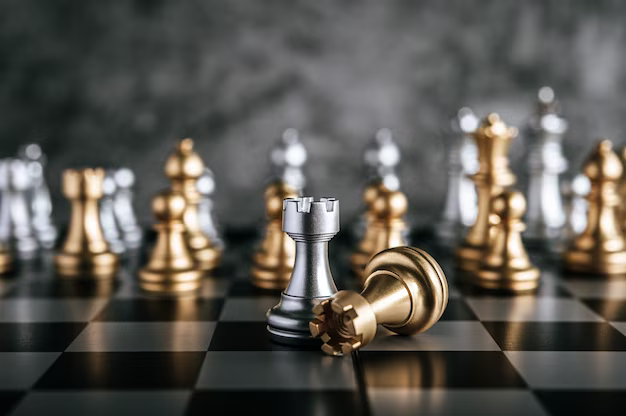 Gold and silver chess on a chessboard