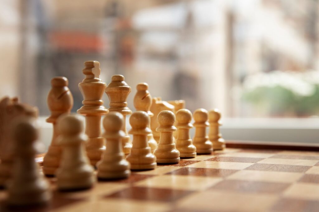 Close up of classic wood chess board